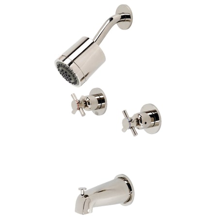 Kingston Brass Tub and Shower Faucet, Polished Nickel, Wall Mount KBX8146DX